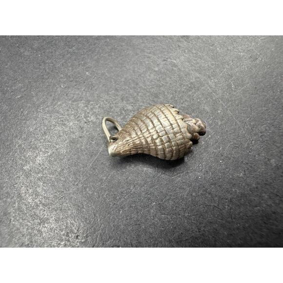 Vtg 925 Solid Sterling Silver Conch Sea Shell 3D Charm Pendant 17.6mm - Picture 1 of 10